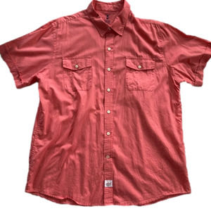 IZOD coral orange pink cotton poplin button down short sleeve shirt. Size XL